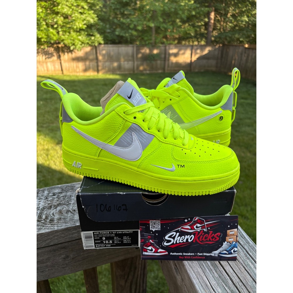 Nike Air Force 1 07‎ LV8 Utility Volt White Black AJ7747-700 Mens 9 Womens 10.5